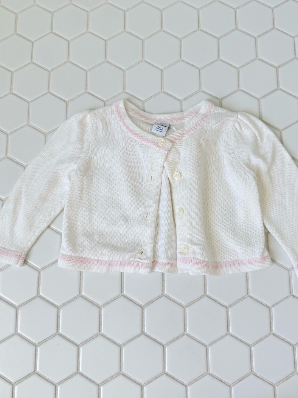 Janie and Jack White Knit Cardigan with Pink Trim